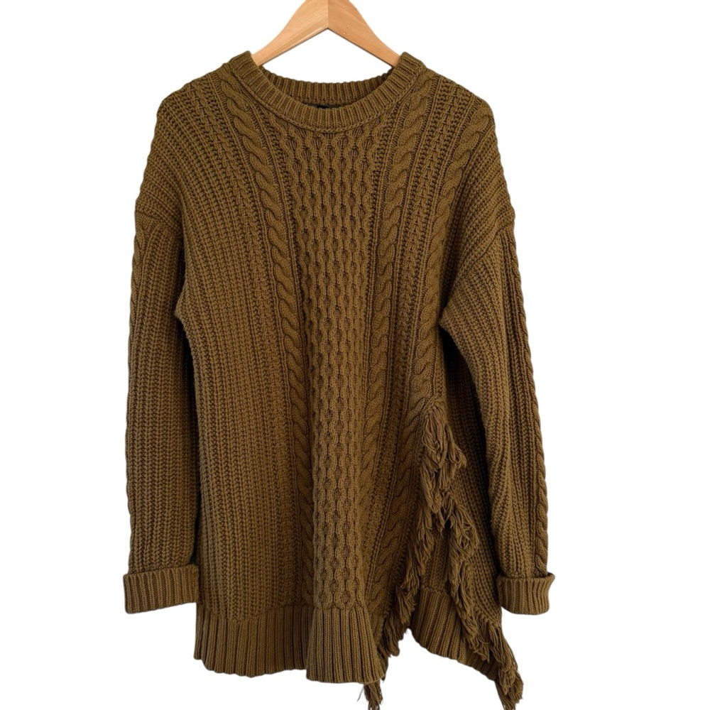 J Crew Cable Knit Fringe Sweater Pullover Heavyweight Women’s Size Medium